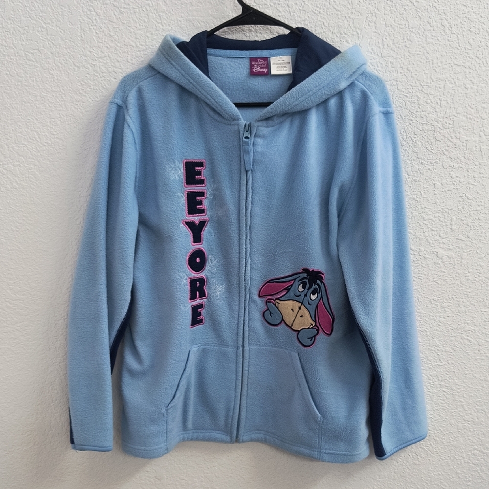 Disney Eeyore Blue Fleece Zip Up Hoodie Jacket Size Large 11/13